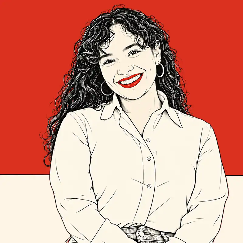 Photo de profil en blanc et rouge de Brenda Baena, consultante senior chez TEOCÉ